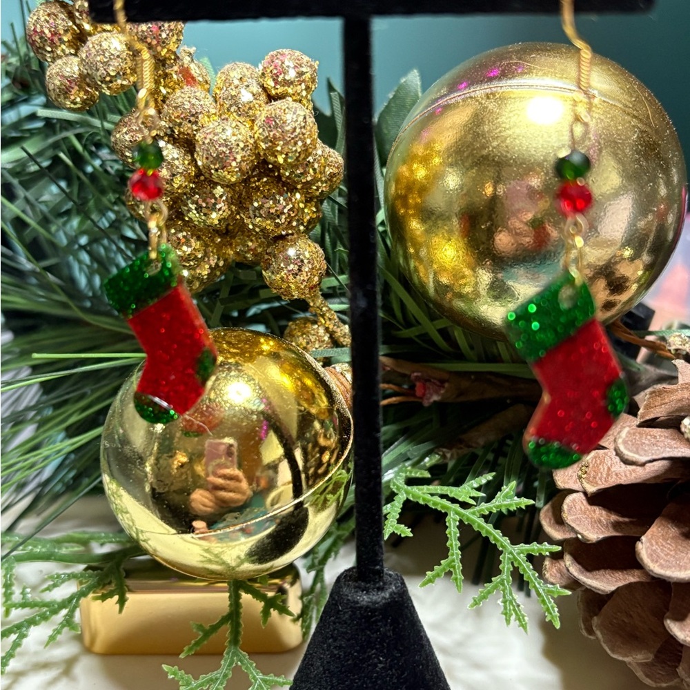 Festive Red and Green Stocking Earrings
